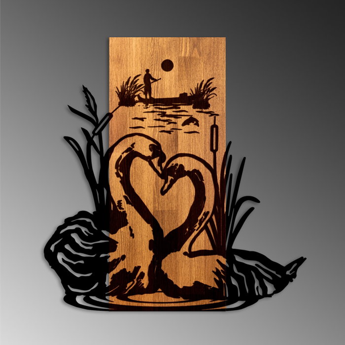 Wallity Swan Lake Escultura de Pared en Nogal y Negro